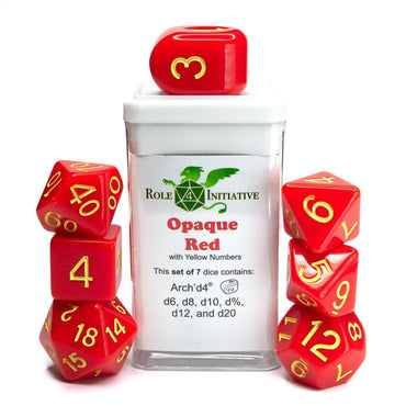 R4I - Dice - Opaque Red with Yellow numbers (7)
