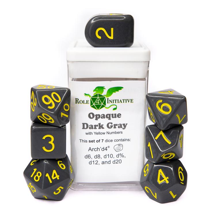 R4I - Dice - Opaque Dk Gray with Yellow numbers (7)