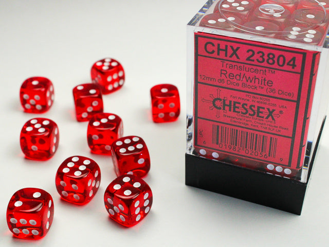 Chessex - Translucent - Red/White - 36  D6 Dice Set