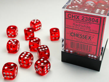 Chessex - Translucent - Red/White - 36  D6 Dice Set