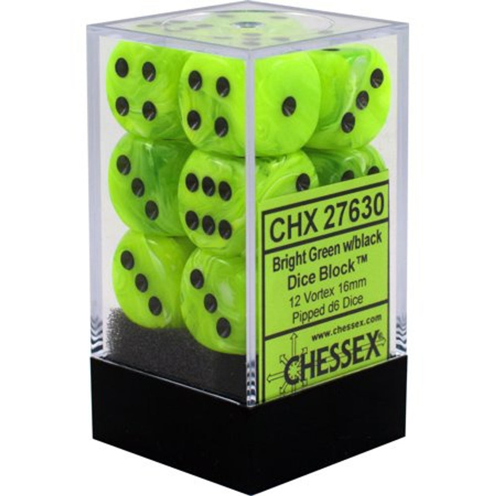 Chessex - Vortex - Bright Green/Black - 12 Dice