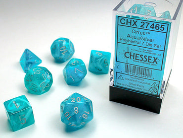 Dice - Chessex - Cirrus - Aqua/Silver Polyhedral 7-Die Set