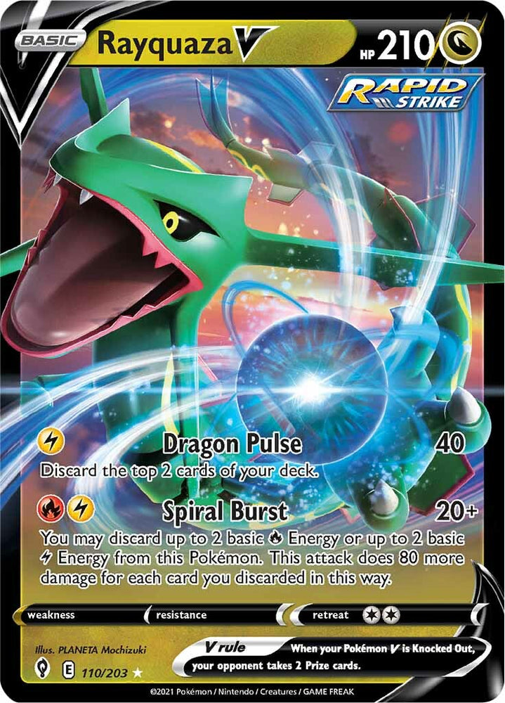 pokemon tcg evolving skies 110 203 rayquaza v card Rayquaza V 110/203 SWSH07: Evolving Skies Holo for sale online