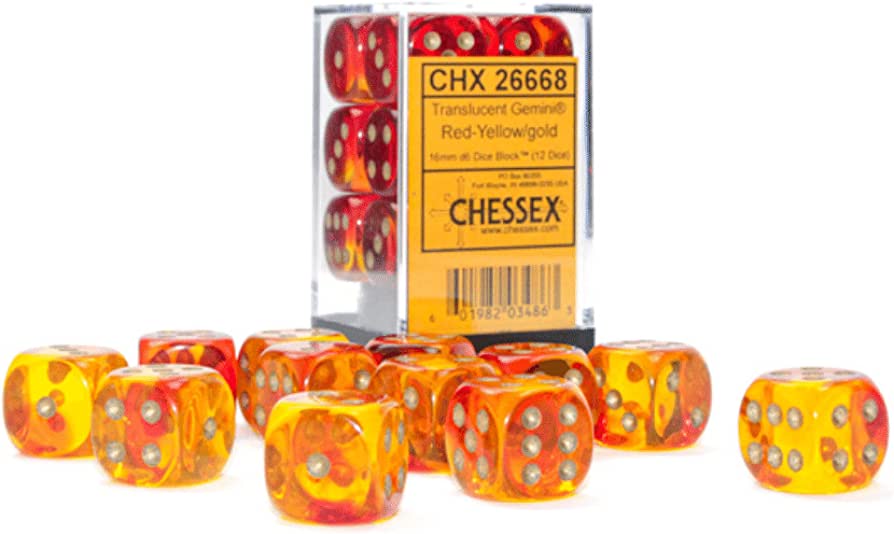 Chessex - Translucent Red-Yellow/gold - 36 Dice