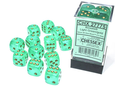Chessex - Borealis - Light Green / Gold (12 D6)