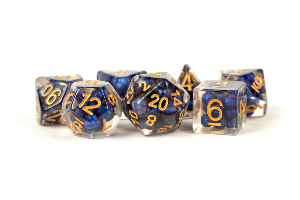 MDG - Resin Poly Dice - Royal Blue with Gold Numbers