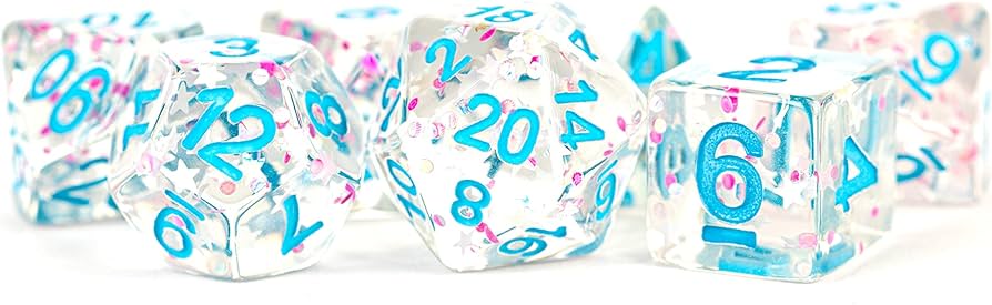 FanRoll - 16mm Resin Poly Dice Set - Clear Confetti