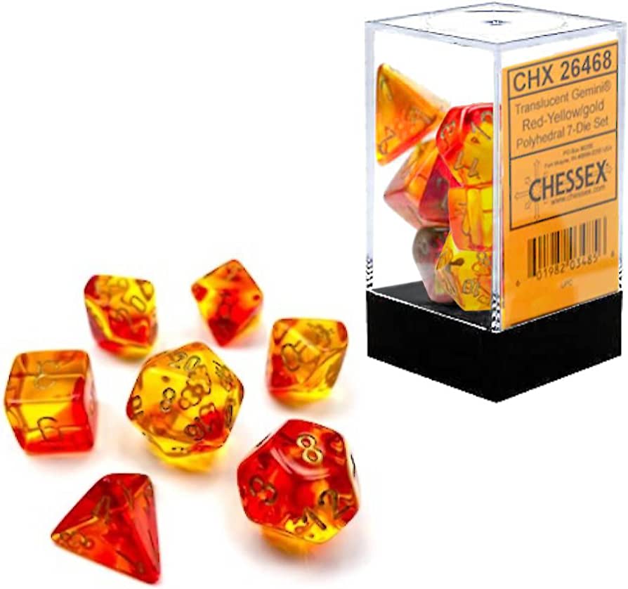 Chessex - Translucent Red-Yellow/Gold - 7 Die Set