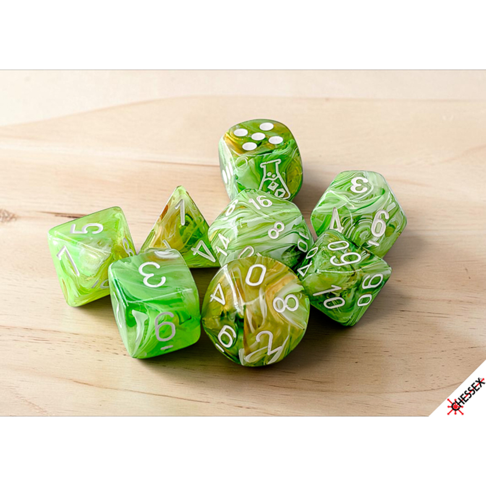 Chessex - Lab Dice - Marble - Sour Green/White