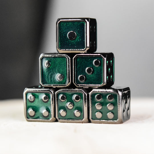 Dice - Misty Mountain Gaming - Dice - Green and Black - Metal (6)