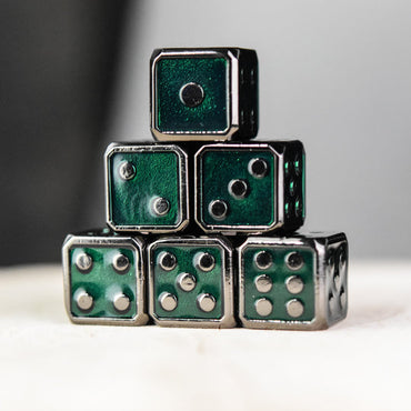 Dice - Misty Mountain Gaming - Dice - Green and Black - Metal (6)