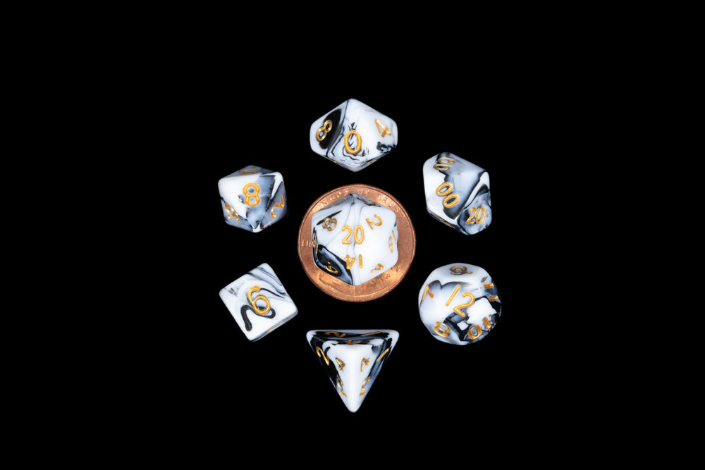 MDG - Dice - Mini - Marble with Gold Numbers