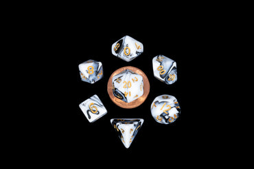 MDG - Dice - Mini - Marble with Gold Numbers