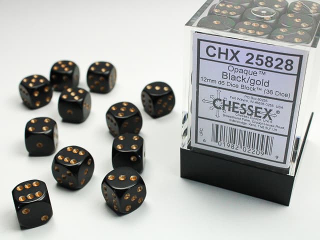 Chessex - Opaque - Black/gold (36)