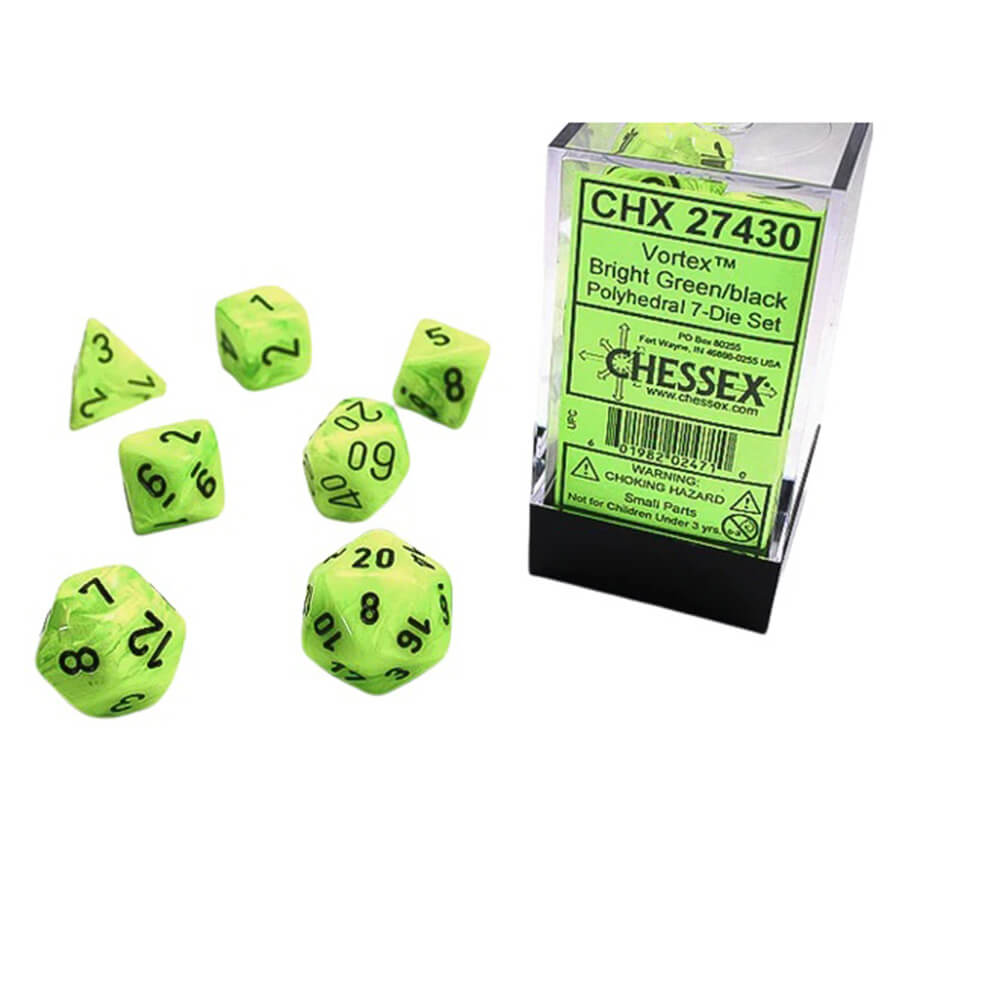 Chessex - Vortex - Bright Green/Black - 7 Die Set