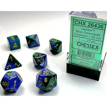 Chessex - Gemini Blue-green/gold- 7 Die Set