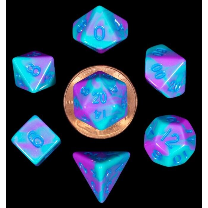 MDG - Dice - Mini - Purple/Teal with Blue Numbers