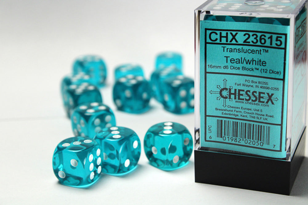 Chessex - Teal/white- 12 Die Set