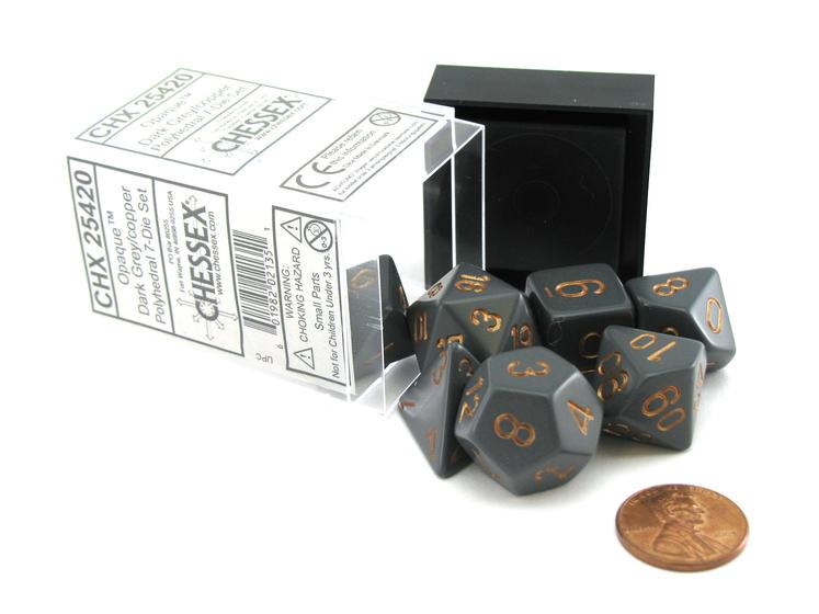 Chessex - Lab Dice 3 - Dark Grey/Copper - 7 Die Set