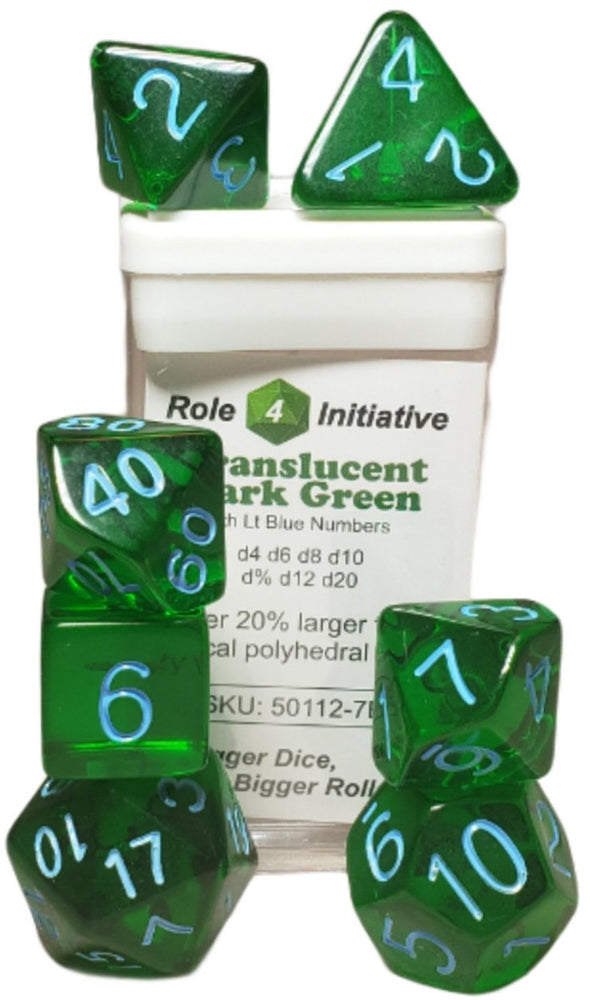 R4I - Dice - Translucent Dk Green with lt blue numbers (7)