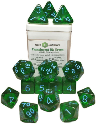 R4I - Dice - Translucent Dk Green with lt blue numbers (15)