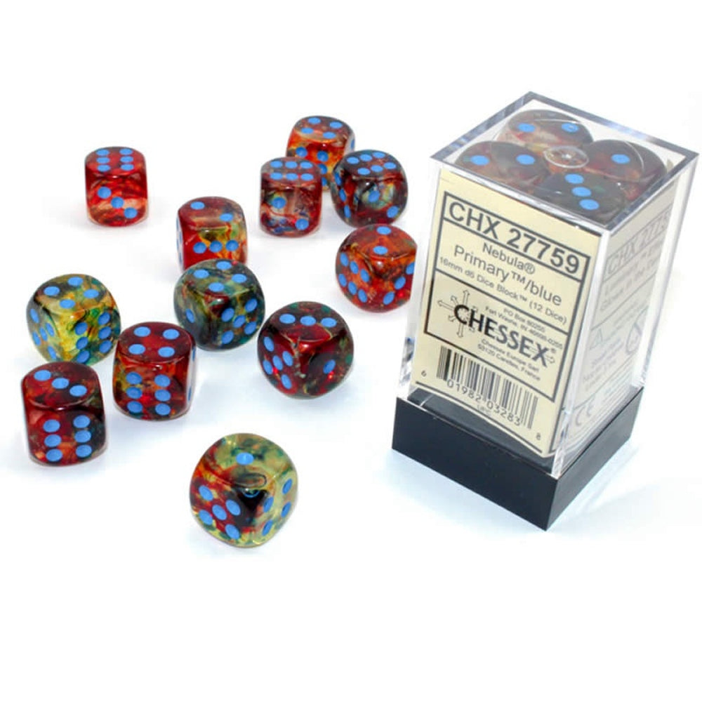 Chessex - Nebula - Primary/Blue 16mm d6 Dice Set (12)