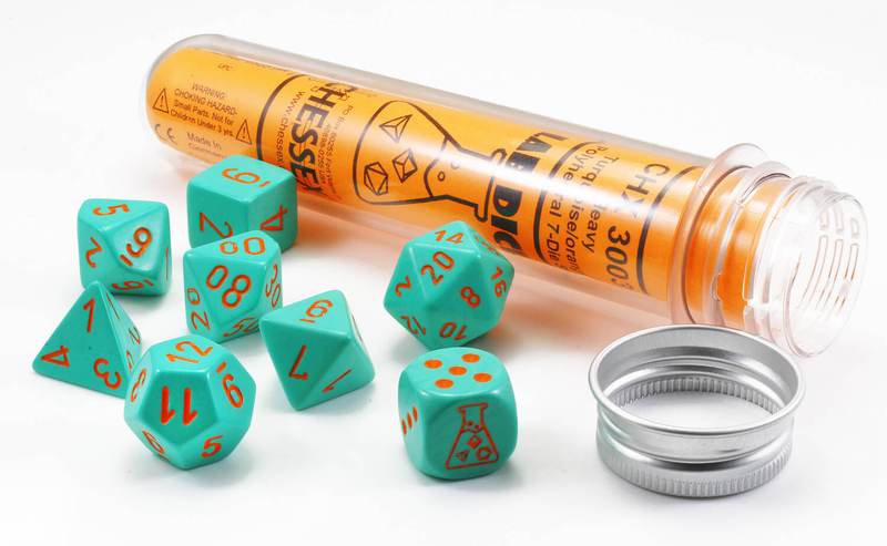 Chessex - Lab Dice Nebula - Turquoise & Orange  - 7 Die Set