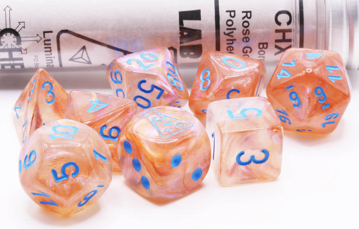 Chessex - Lab Dice Borealis - Rose Gold/Light Blue  - 7 Die Set