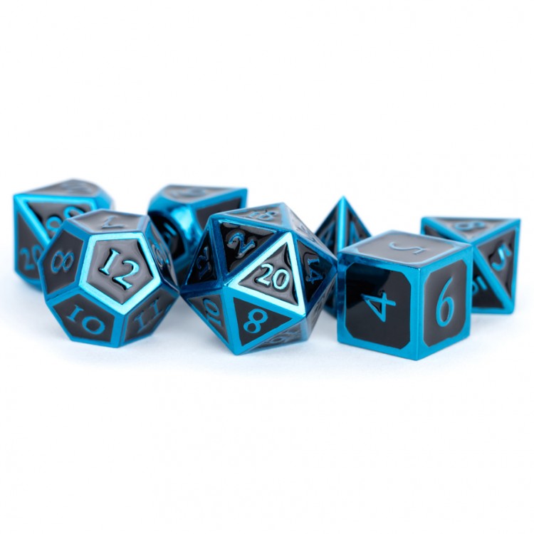 MDG - Metal Dice - 16mm Blue with Black Enamel 7 Die