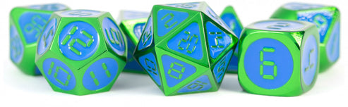 MDG - Metal Dice - 16mm Green w/ Blue Enamel 7 Die