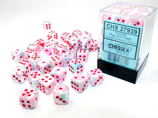 Chessex - Festive Pop Art/ Red 12mm d6 (36 ct.)